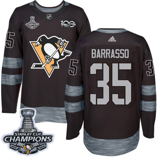 Adidas Penguins #35 Tom Barrasso Black 1917-100th Anniversary Stanley Cup Finals Champions Stitched NHL Jersey